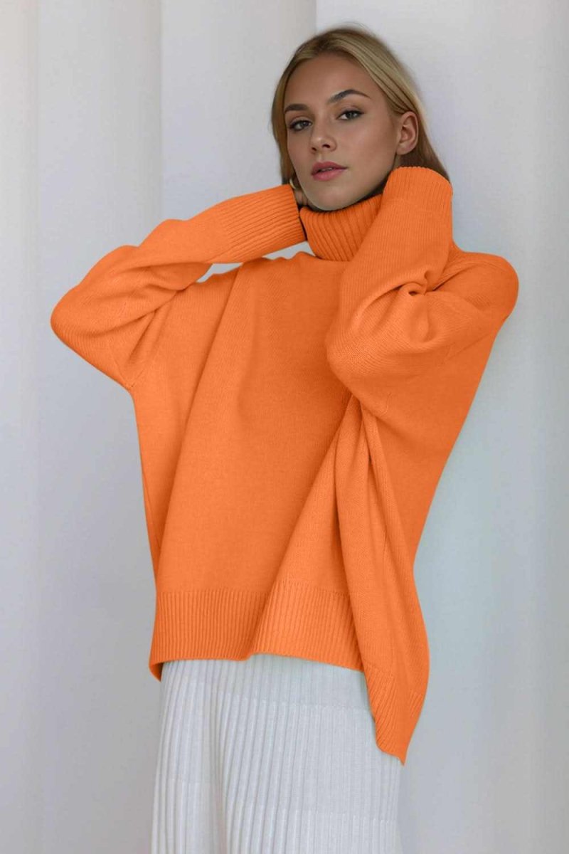 Basic Bae Turtleneck Dropped Shoulder Long Sleeve Sweater - Love Salve